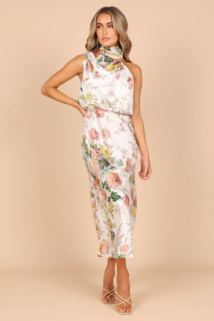 Wine Country Dates maxi-jurk met halterhals en elastische taille met bloemen