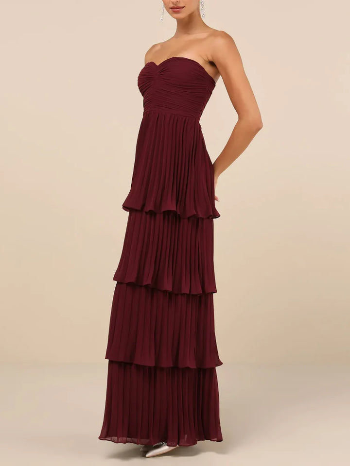 Plum Purple Strapless Tiered Maxi Dress