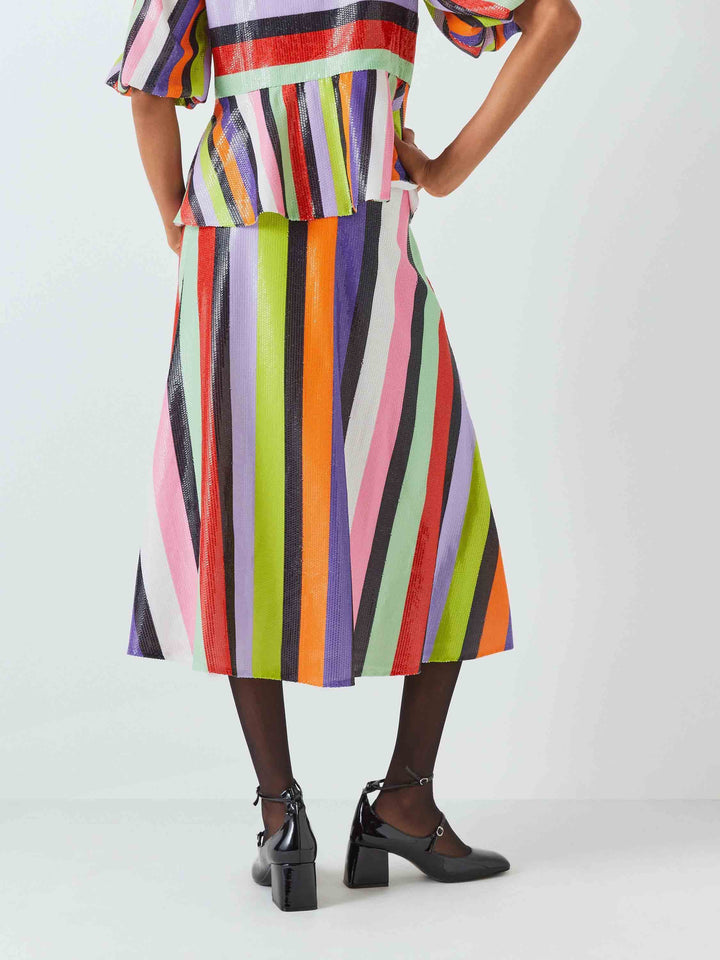 Rainbow Stripe Paljetter Cardigan & Multi Sequin Stripe Skirt