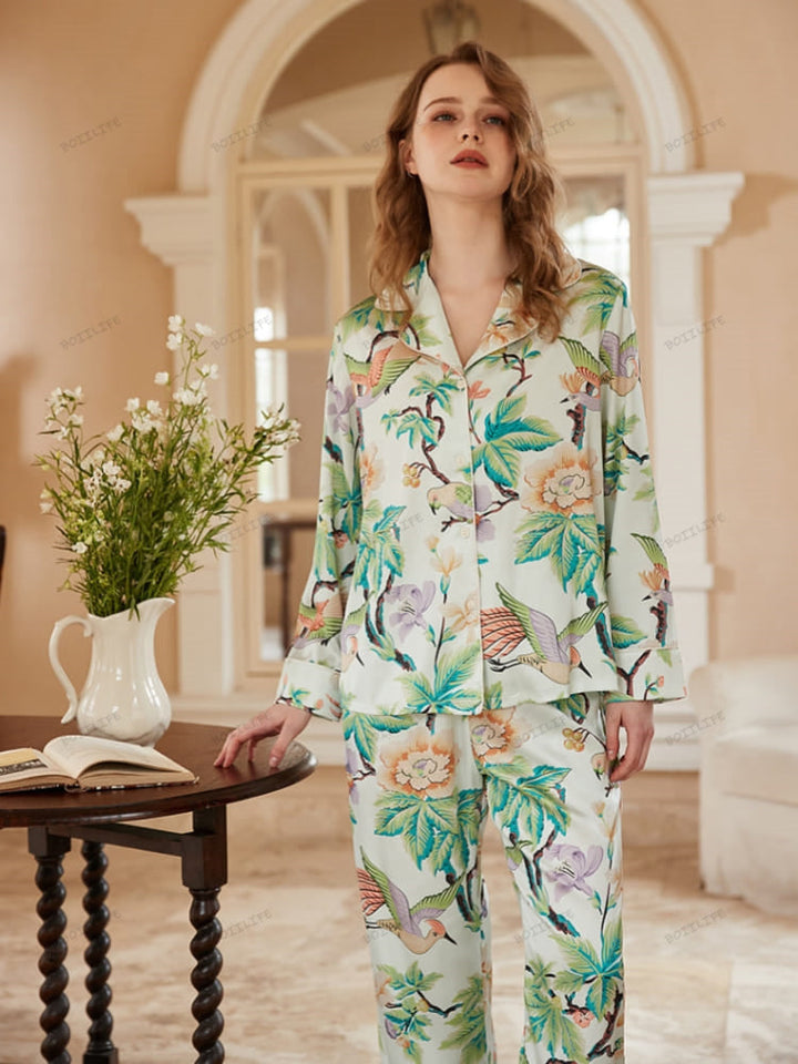 Peony Print Long-Sleeve Loungewear Set