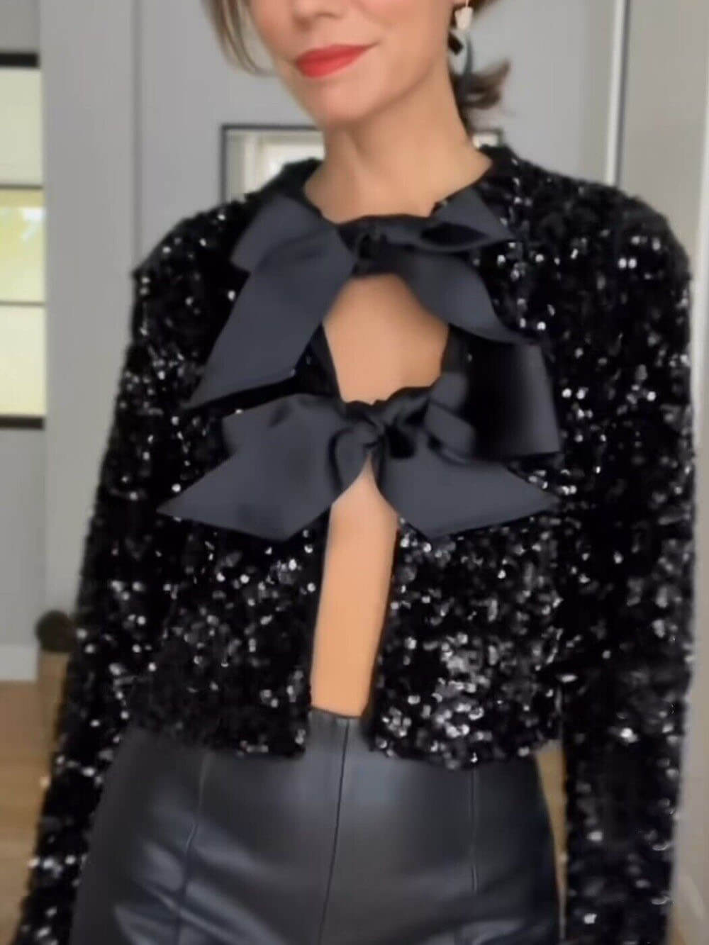 Tie-Front Sequined Jacket