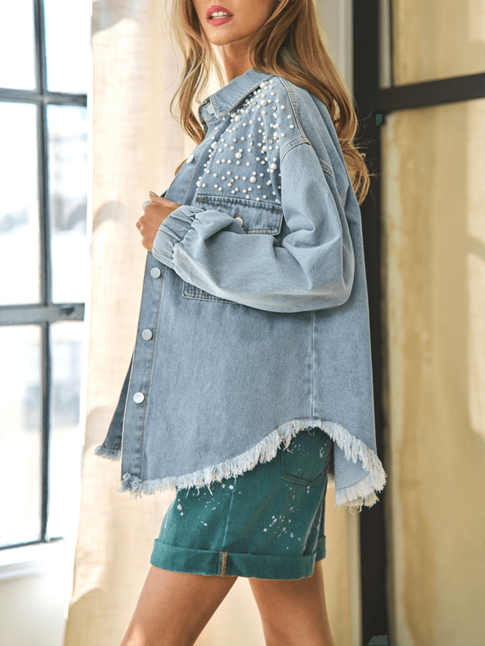 Super Pearl Girl Oversized Denim Shacket