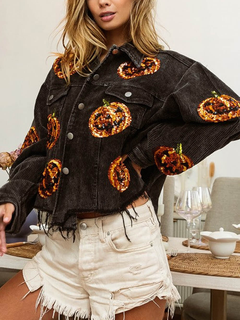 Giacca oversize con paillettes zucca