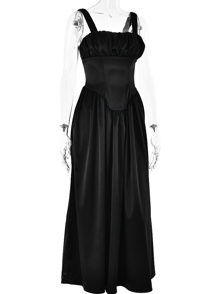 Noreen Pleated Strap Puffy Maxi Kleed