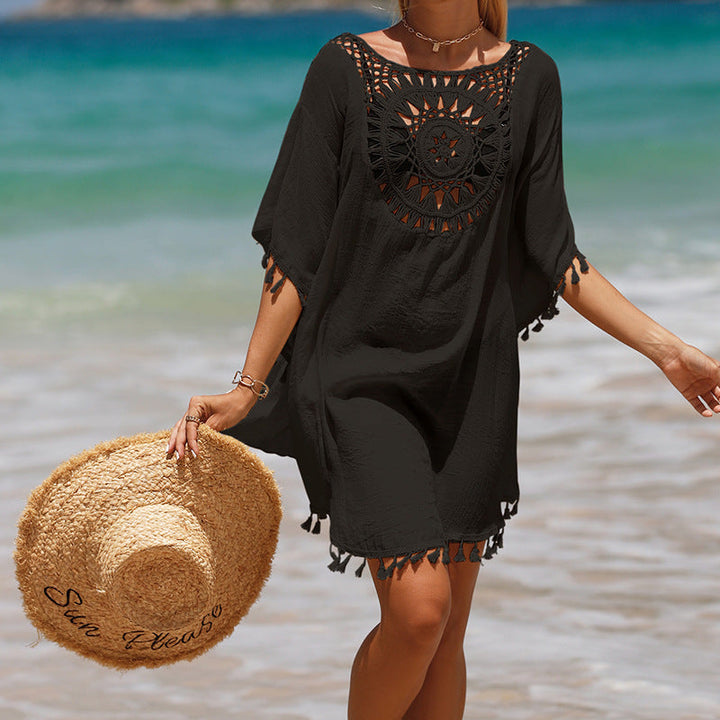 Håndheklet løs frynser Sunflower Beach Bluse Cover Up