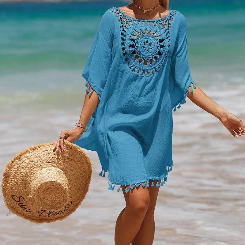 Håndheklet løs frynser Sunflower Beach Bluse Cover Up