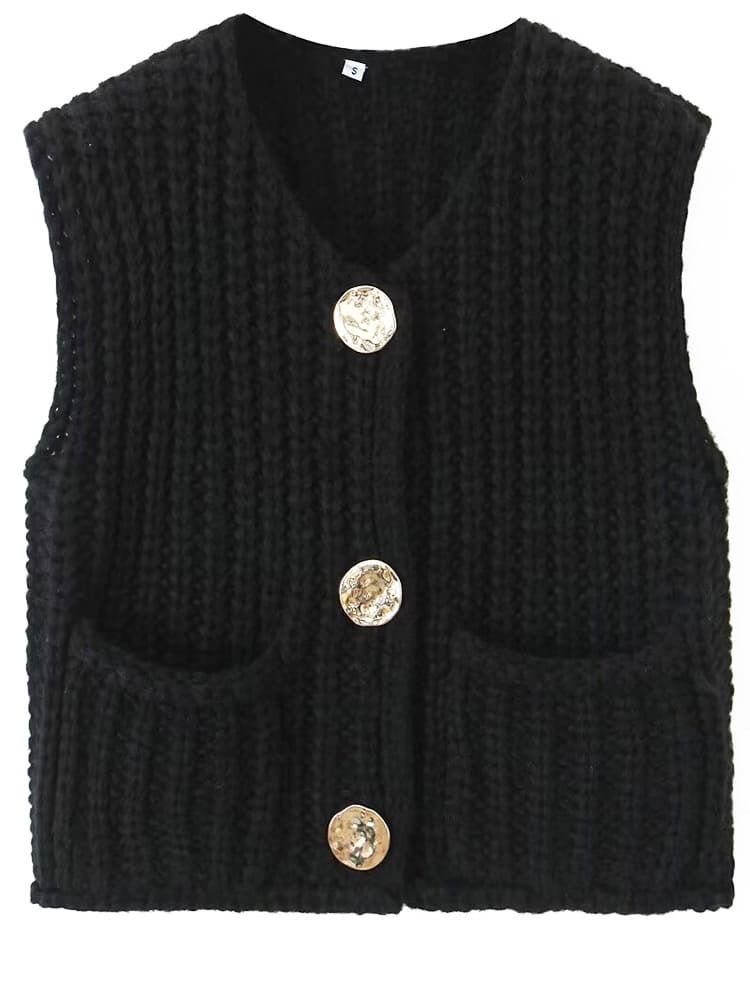 Sleeveless Cropped Knit Sweater Cardigan