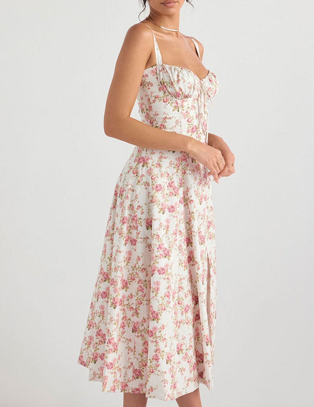 Rose print sildebens slip kjole