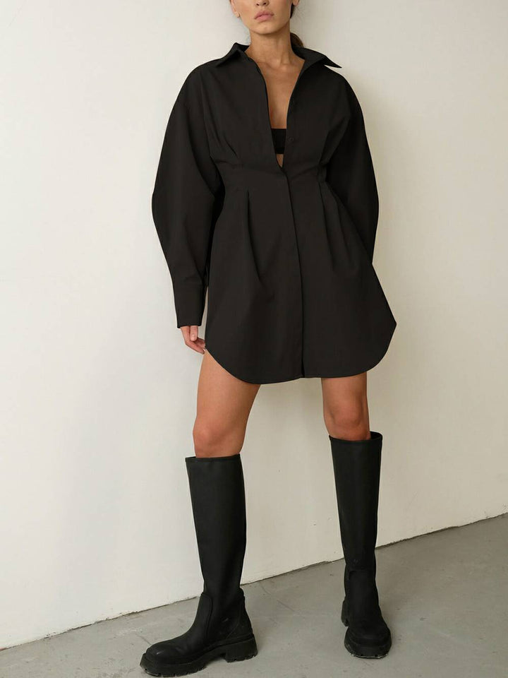 Casual Elegant Solid Patchwork Turndown Collar Shirt Dress Klänningar