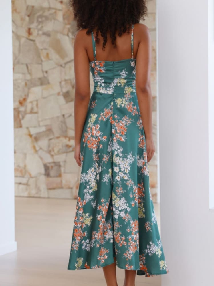 Dreamers Midikleid – Grünes Blumenmuster