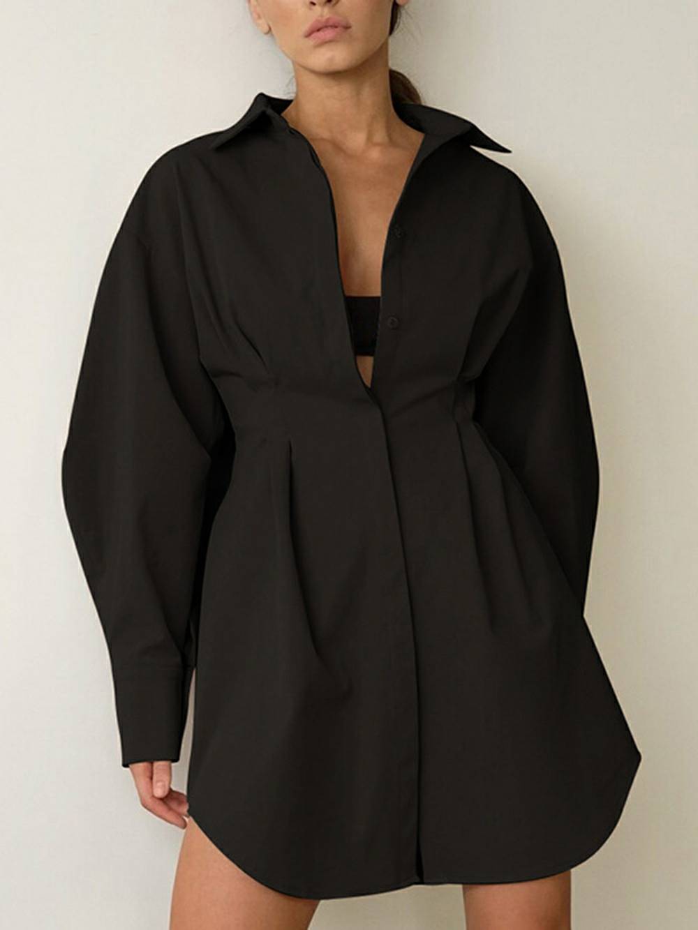 Casual Elegant Solid Patchwork Turndown Collar Shirt Dress Klänningar