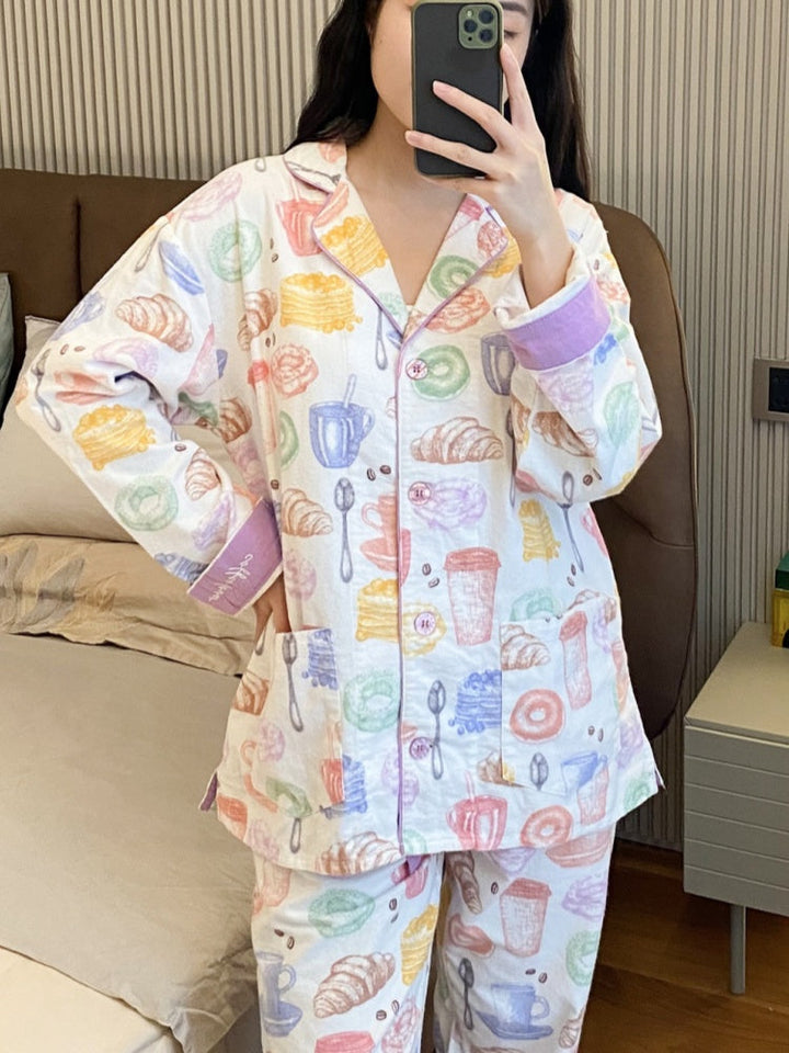 Milk Tea & Bread Print Pajama Set