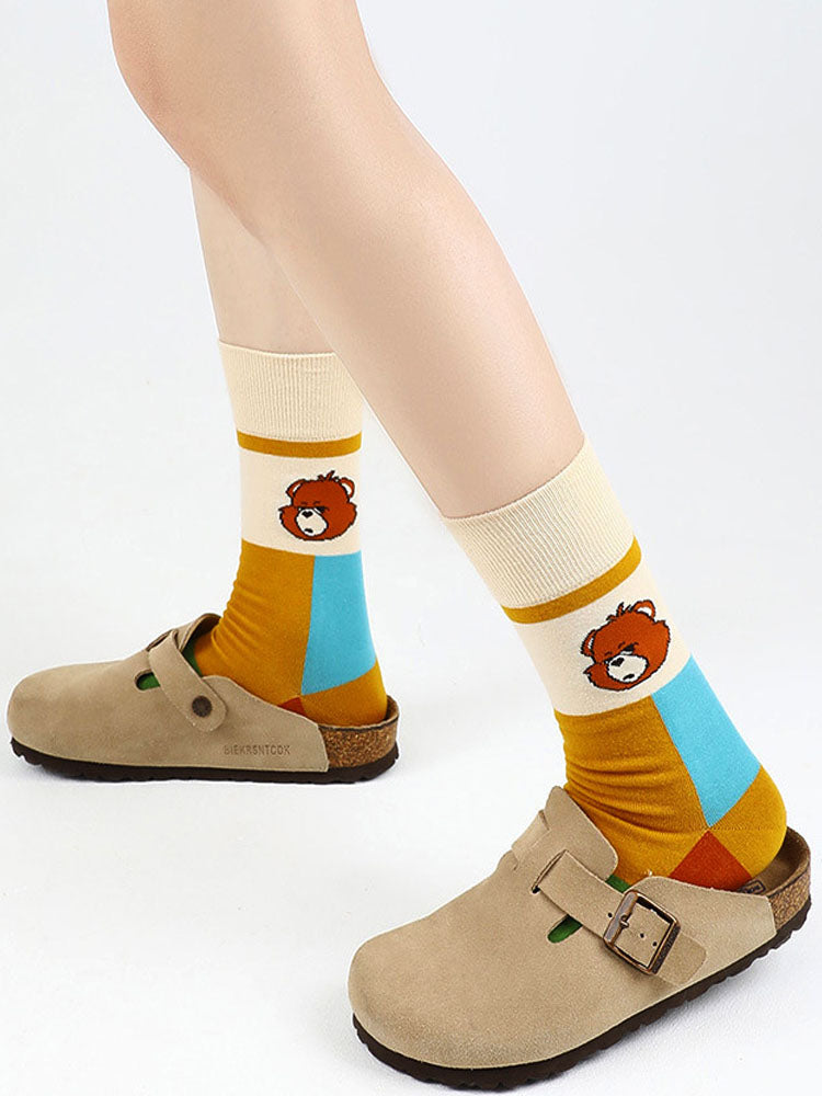 Cartoon Bear Alphabet Cotton Socks