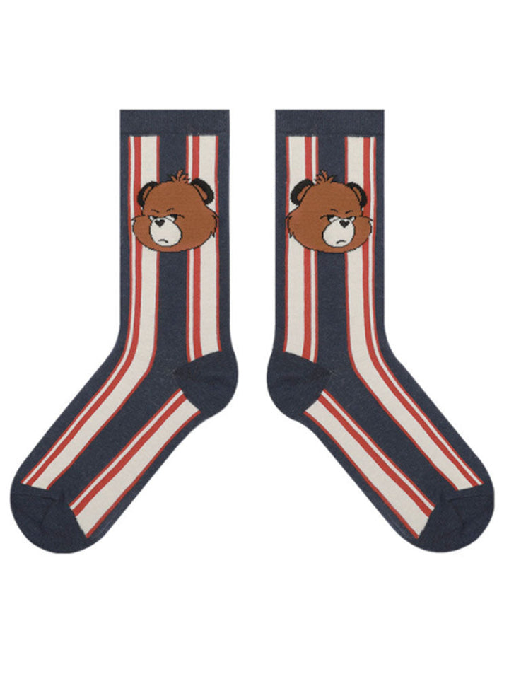 Chaussettes en coton rayées ours mignon