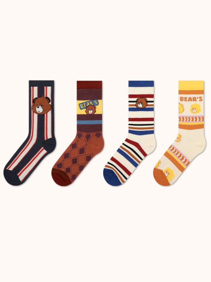 Cute Bear Striped Cotton Socks