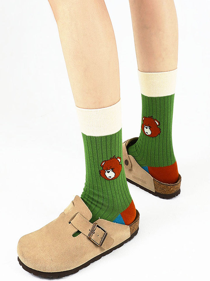 Cartoon Bear Alphabet Cotton Socks