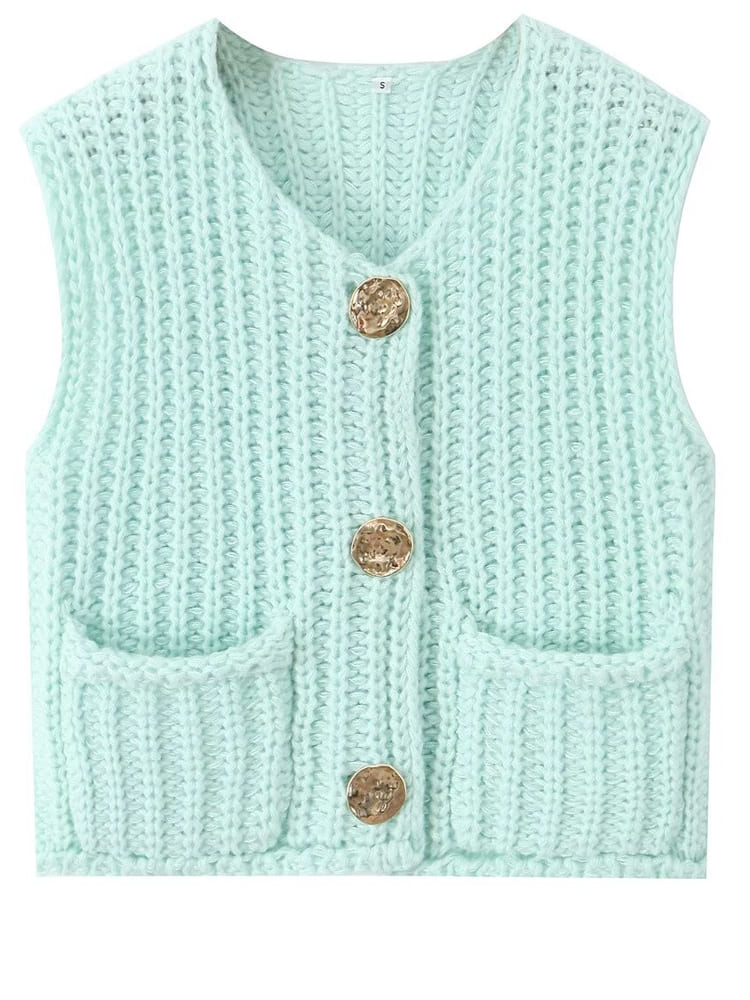 Sleeveless Cropped Knit Sweater Cardigan