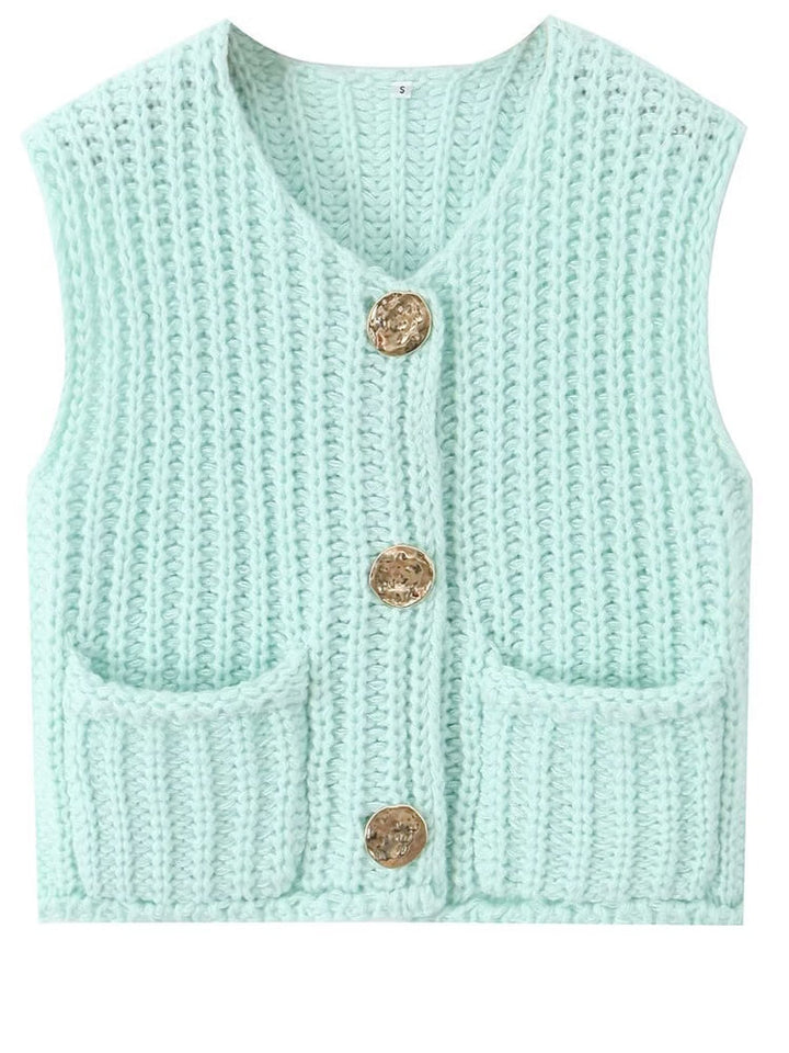 Sleeveless Cropped Knit Sweater Cardigan