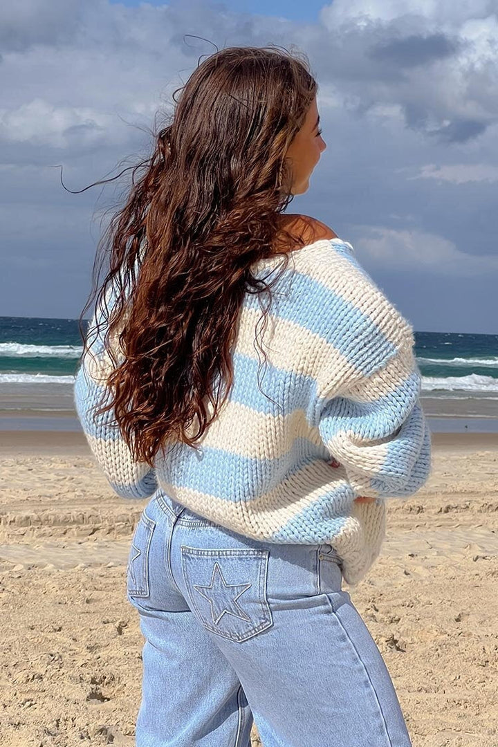 Off-shoulder Striped Sweater