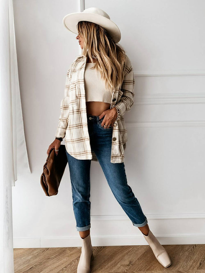 Plaid Casual Brushed Wool Cardigan Jacket