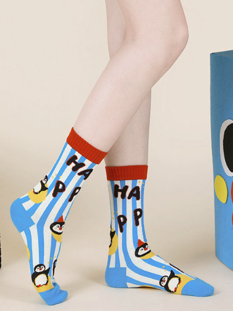 Cute Cartoon Penguin Polka Dot Socks