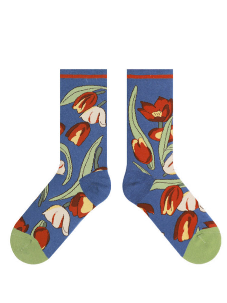 Floral Pattern Cotton Socks