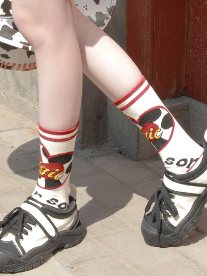 Cute Cartoon Pattern Color Block Socks