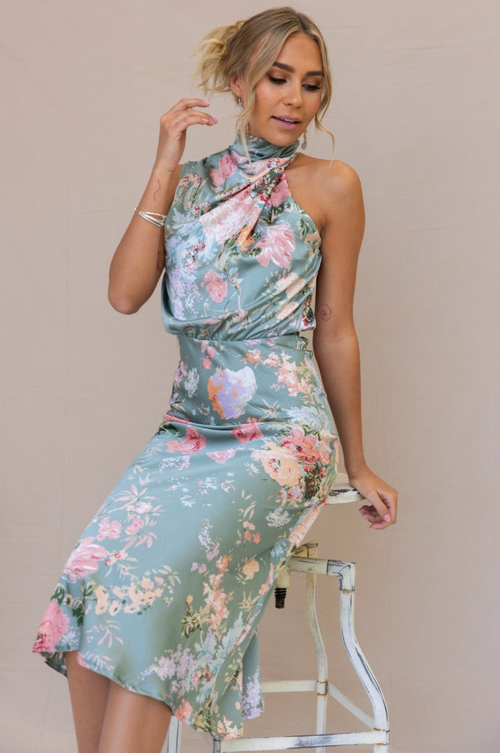 Wine Country Dates maxi-jurk met halterhals en elastische taille met bloemen