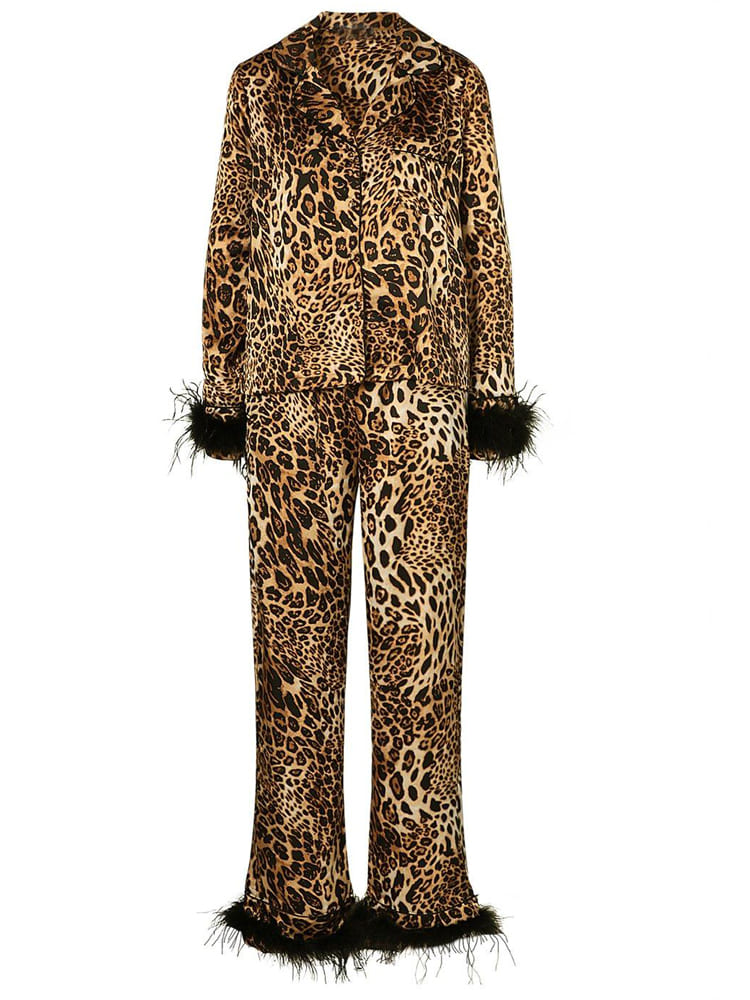 Leopard Print Satin Pajama Set