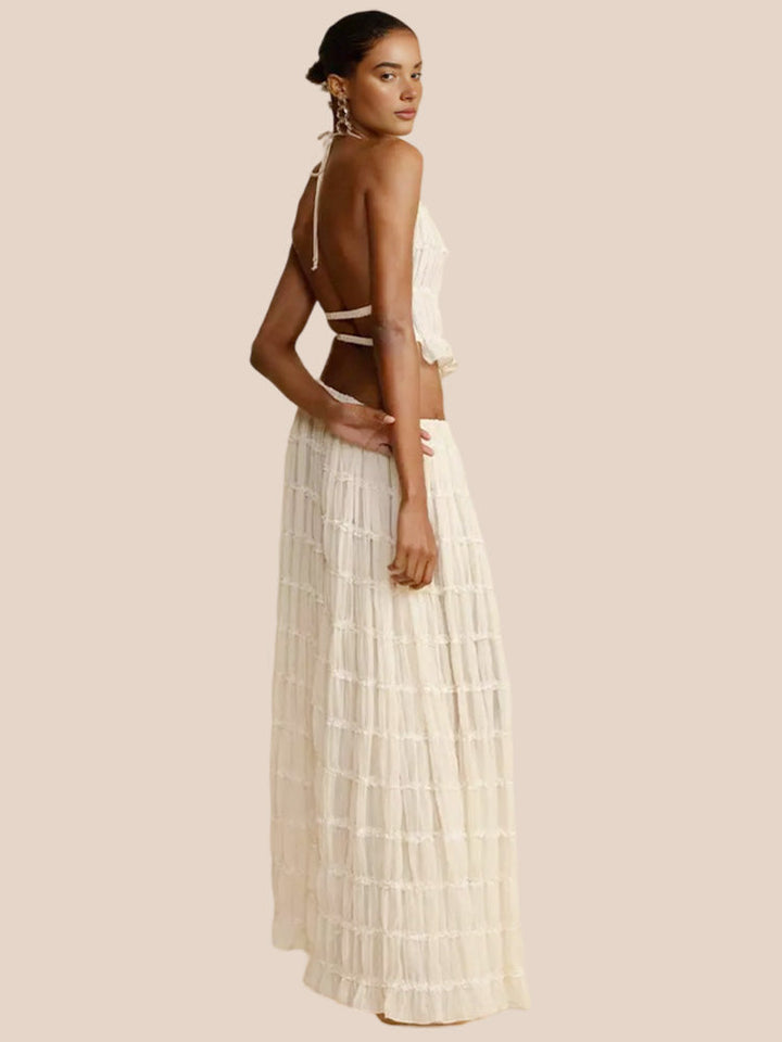 Charme Plisséiert Drawstring Taille Tiered Maxi Rock