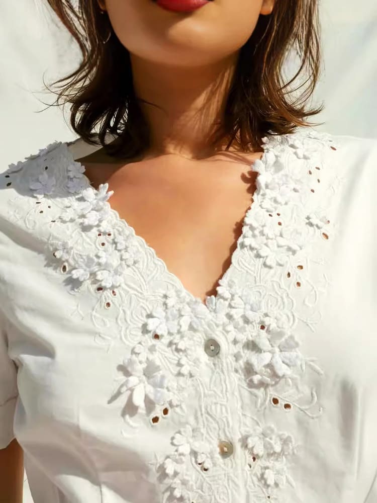 Embroidered Lace V-Neck Blouse