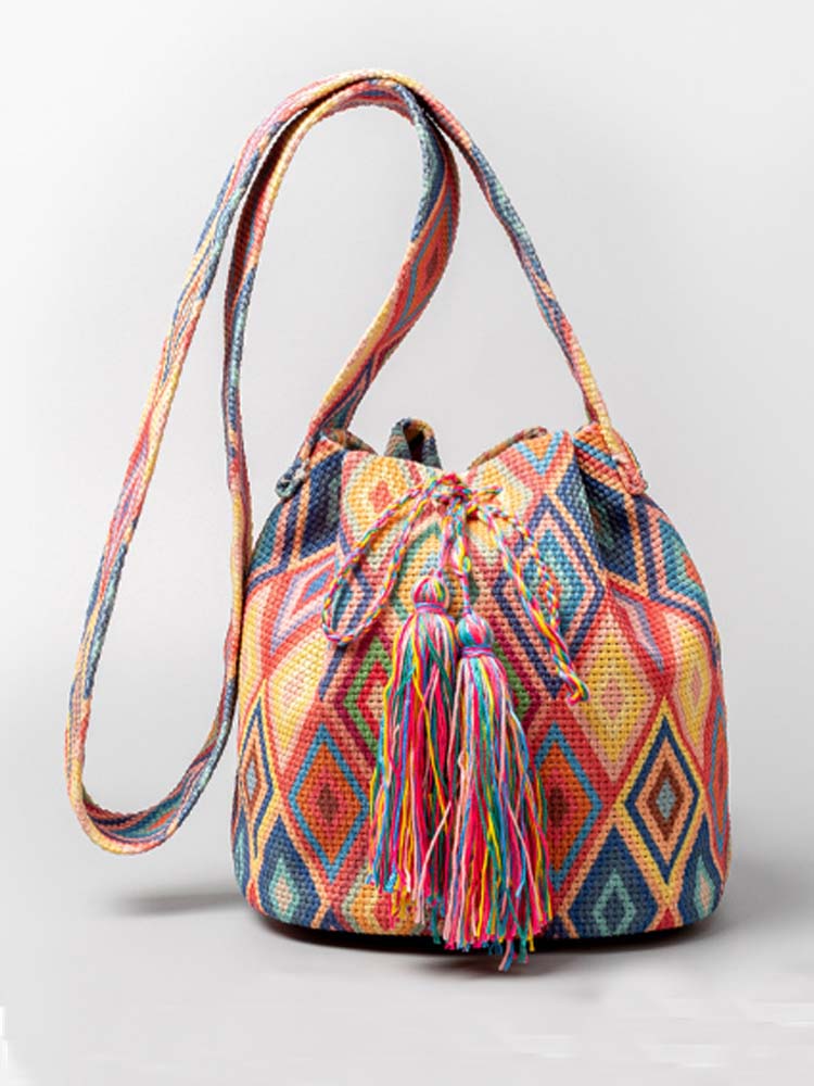 Painettu Canvas Crossbody Barrel Bag