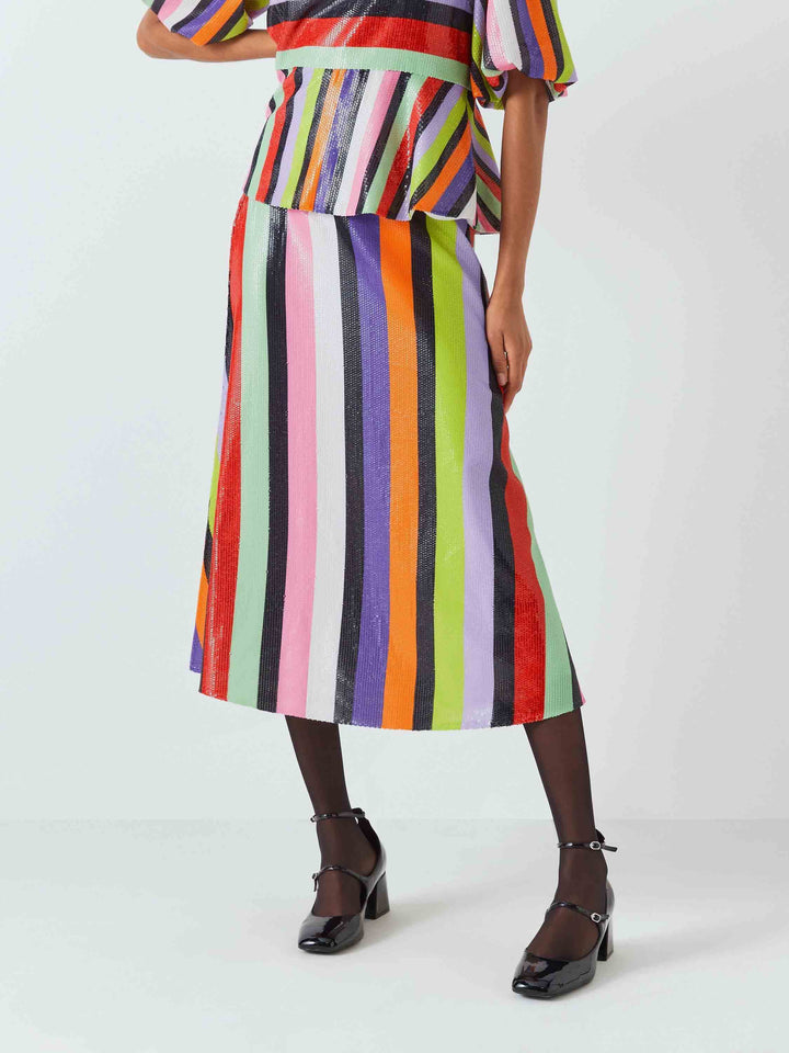 Rainbow Stripe Sequins Cardigan & Multi Sequin Stripe Skirt