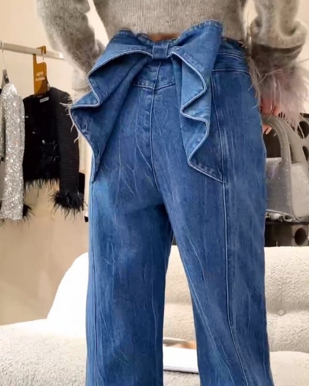 Stretch Jeans With Bow At Back