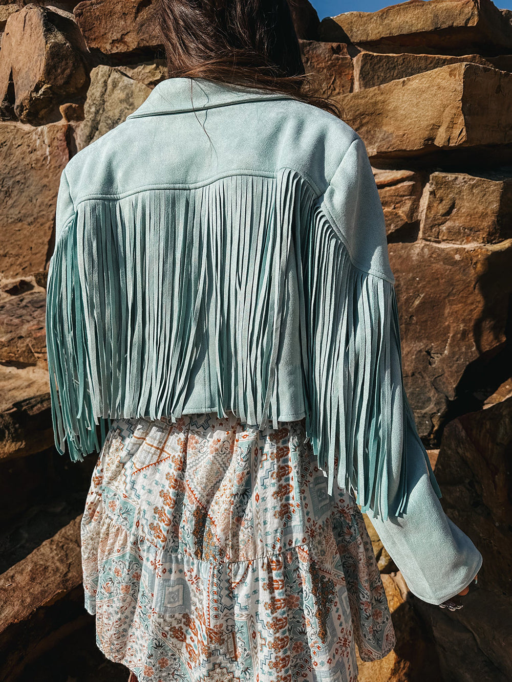 Baby Blue Fringe Liederjacket