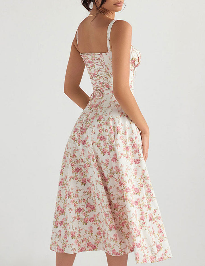 Rose print sildebens slip kjole