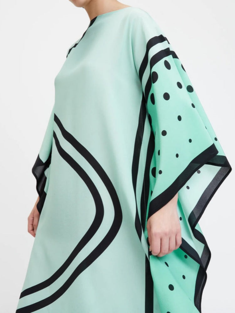 Mint Frëschheet: Abstrakt Bootshals Kaftan fir Fraen