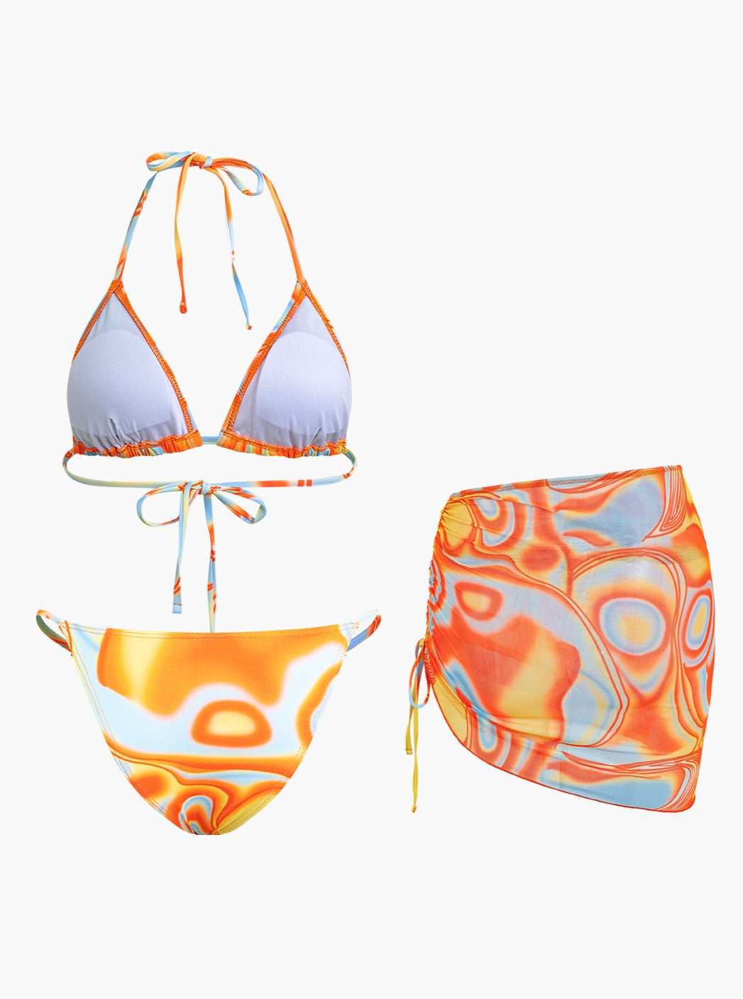 Abstrakt print Halter Bikini 3-delt sæt