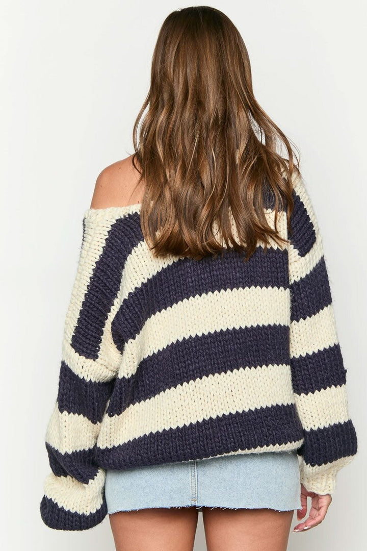 Off-shoulder Striped Sweater