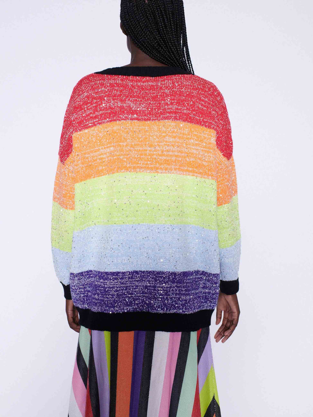 Rainbow Stripe Sequins Cardigan & Multi Sequin Stripe Skirt