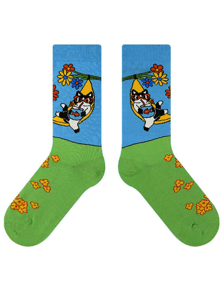 Söta tecknade Meow Meow Mid-Calf Socks