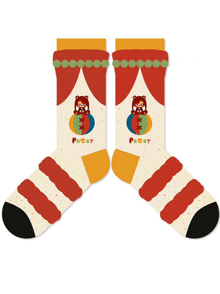 Cute Cartoon Illustration Mid-Calf Socks