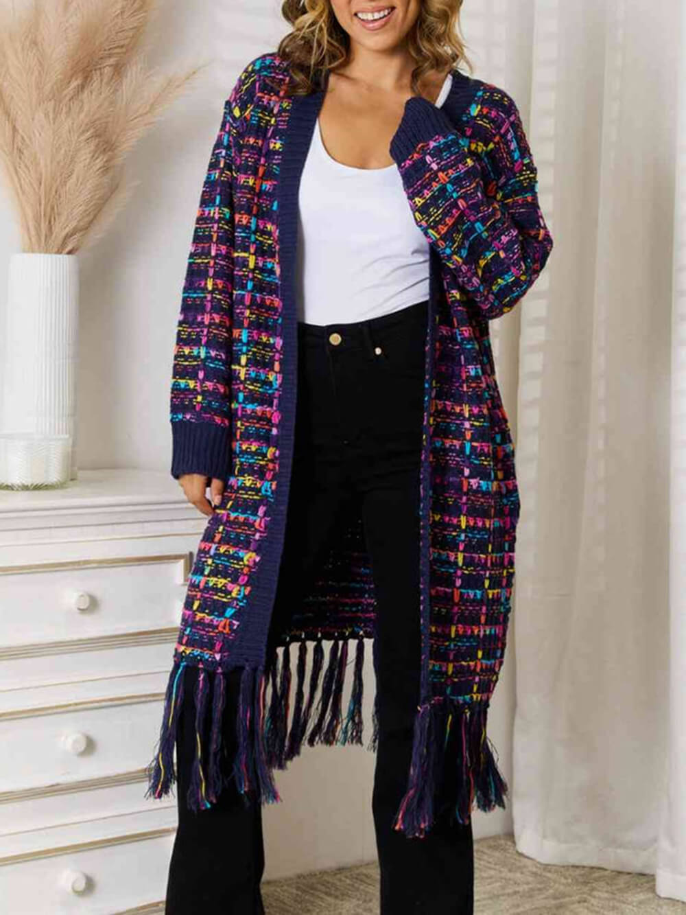 Cardigan boho multicolor cu tiv cu franjuri