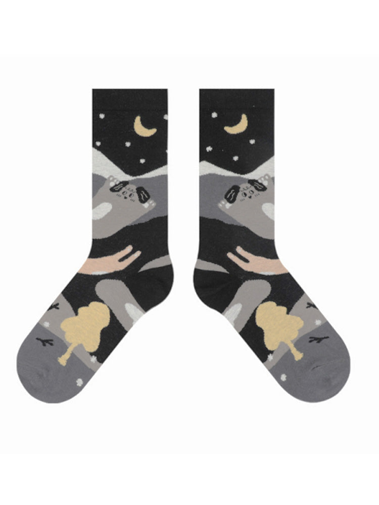 Chaussettes mignonnes en coton à motif de chat de dessin animé