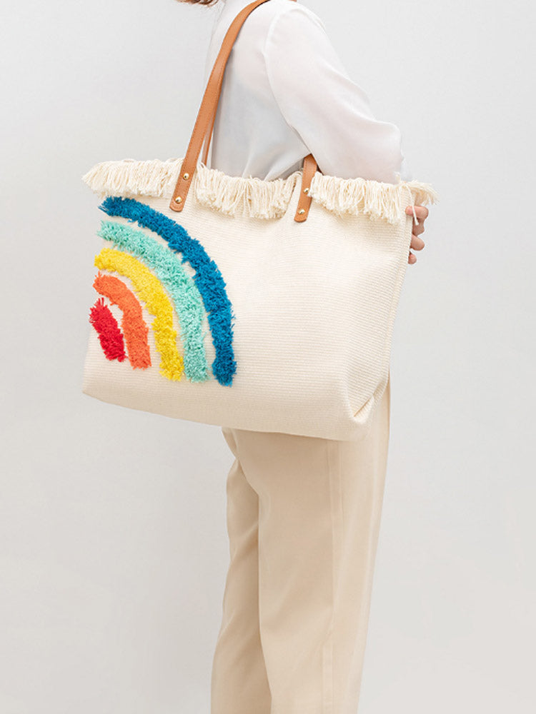 Sac fourre-tout brodé à motif arc-en-ciel