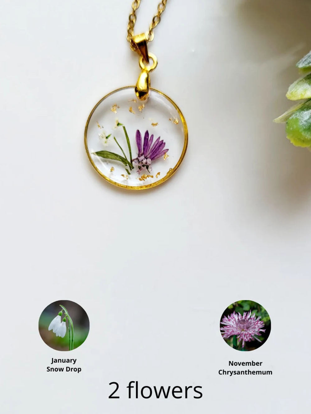 Resin Pressed Flower Necklaces - Handmade Birth Flower Bouquet