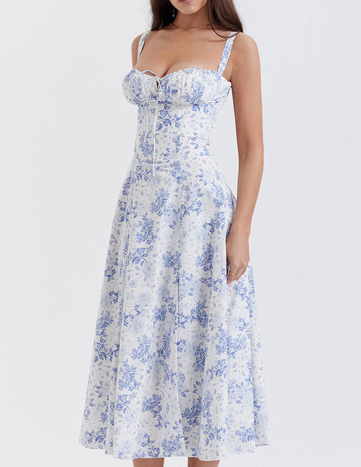 Rose print sildebens slip kjole