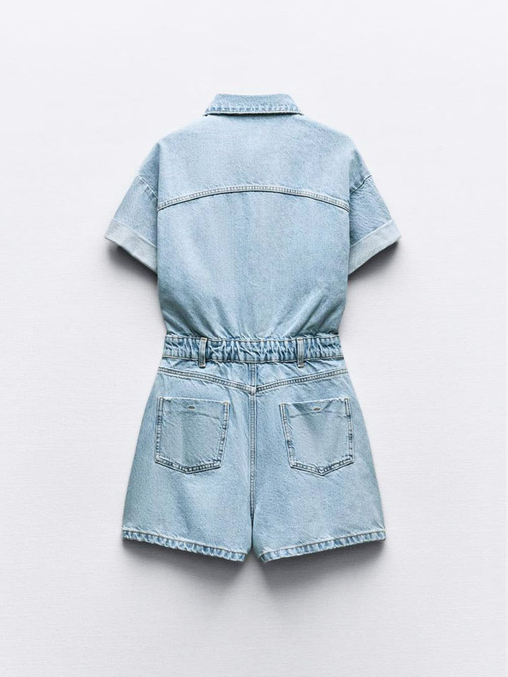 Mini Denim Cuffed-Romper-Blauw