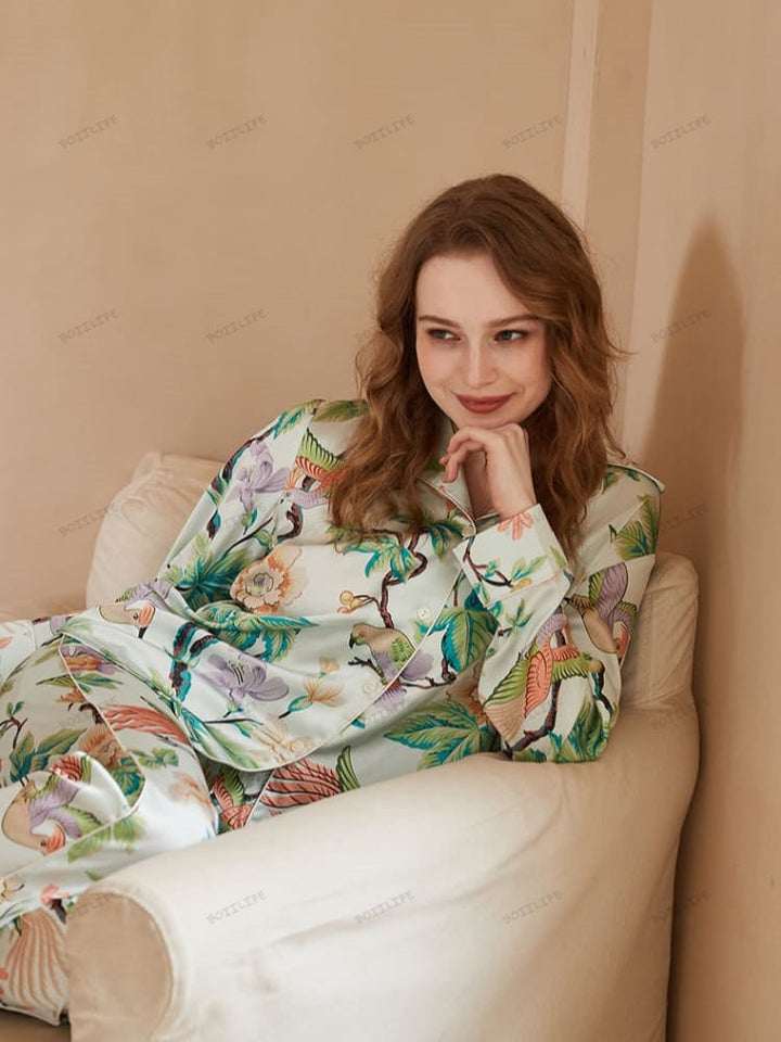 Peony Print Long-Sleeve Loungewear Set