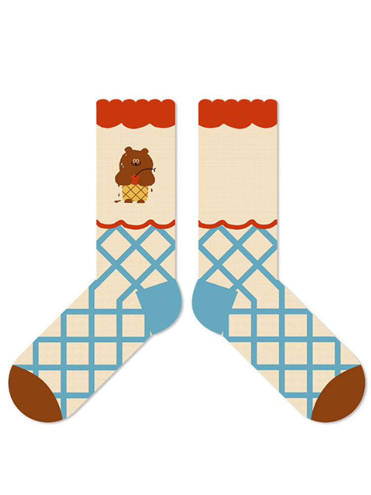 Cute Bear Pudding Muster Cotton Socks